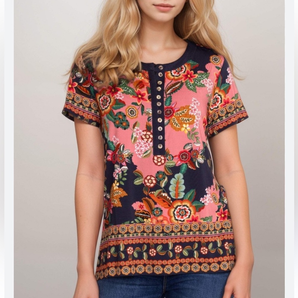 NWT Johnny Was Janie Floral Tee Shirt new boho colorful